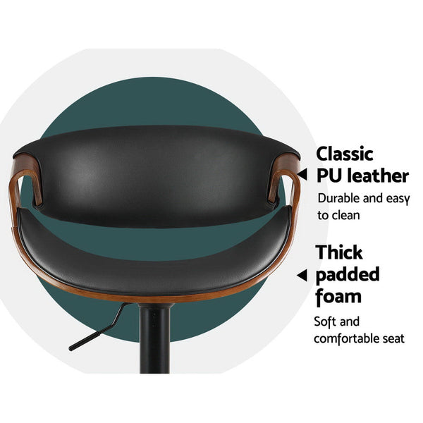 Artiss Bar Stools Swivel Chair Kitchen Gas Lift Wooden Leather Black