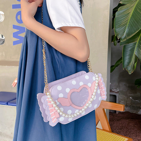 Candy Shaped Soft Shoulder Bag For Girls Sweet Cute Polka Dot Pearl Chain Clutch Bags