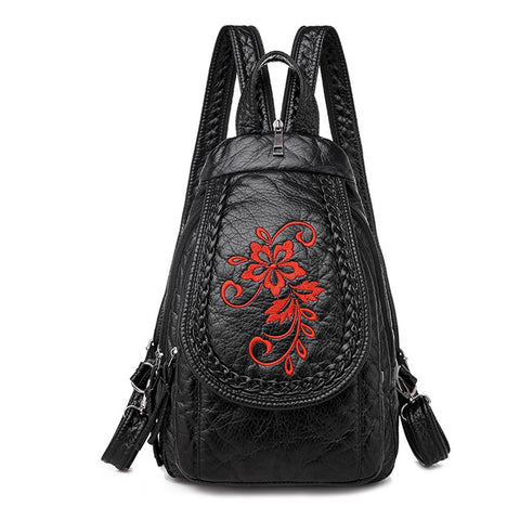 Backpack Embroidery Pu Leather Backpacks For Women Fashion Shoulder Bags Travel School
