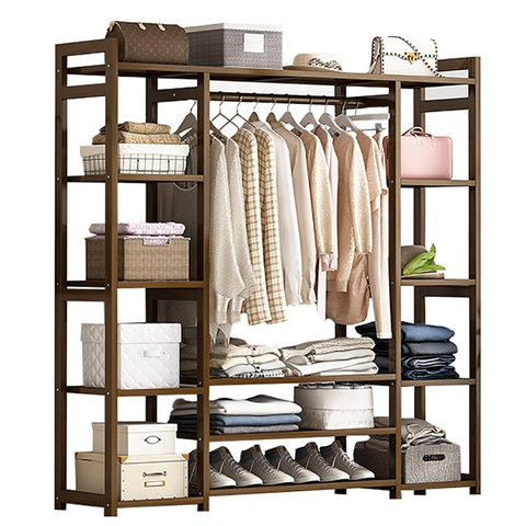 Bamboo Clothes Rack Garment Closet Storage Organizer Hanging Rail Shelf Dress Room 130Cm