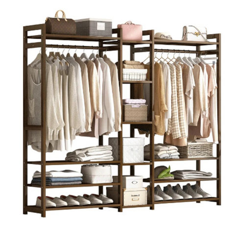 Bamboo Clothes Rack Garment Closet Storage Organizer Hanging Rail Shelf Dress Room 170Cm