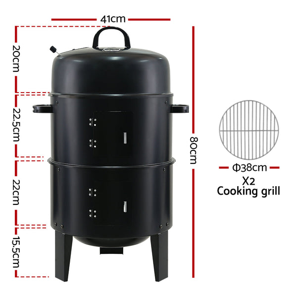 Grillz 3-In-1 Charcoal Bbq Smoker Black