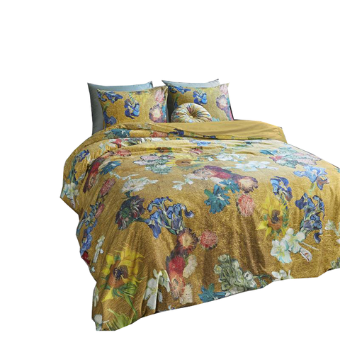 Bedding House Van Gogh Partout Des Fleurs Gold Cotton Sateen Quilt Cover Set