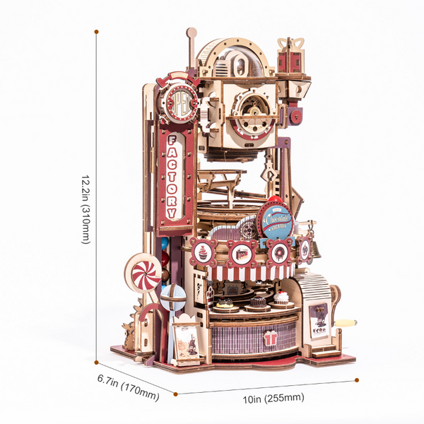 Robotime Rokr Diy Chocolate Factory 3D Wooden Puzzle Assembly Marble Run Toy Gif