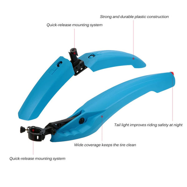 Bicycle Fender Mtb Mountain Bike Cycling Front Rear Led Mudguard Set Durable Guards With Tail Light Blue