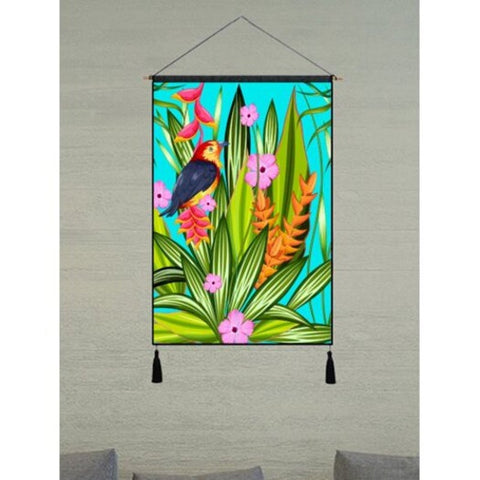 Bird Flower And Leaves Print Tassel Hanging Painting Beetle Green 1Pc1826 Inchno Frame