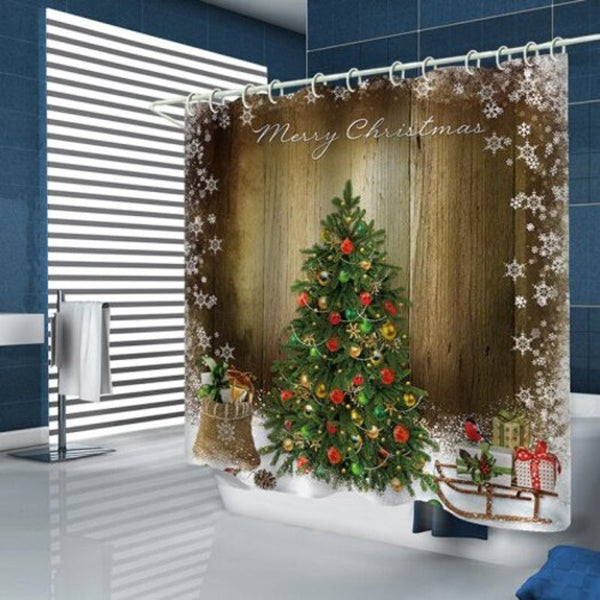 Bk165 Christmas Tree Shower Curtain Cookie Brown 200Cm X 180Cm