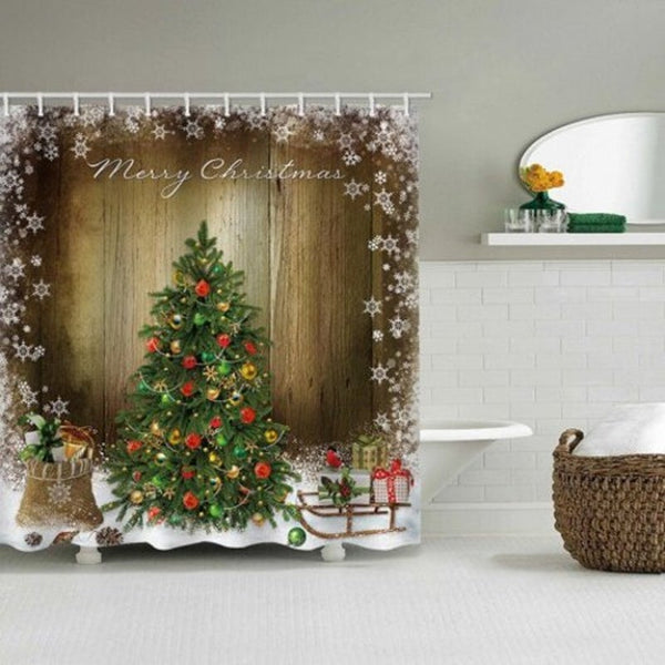 Bk165 Christmas Tree Shower Curtain Cookie Brown 200Cm X 180Cm
