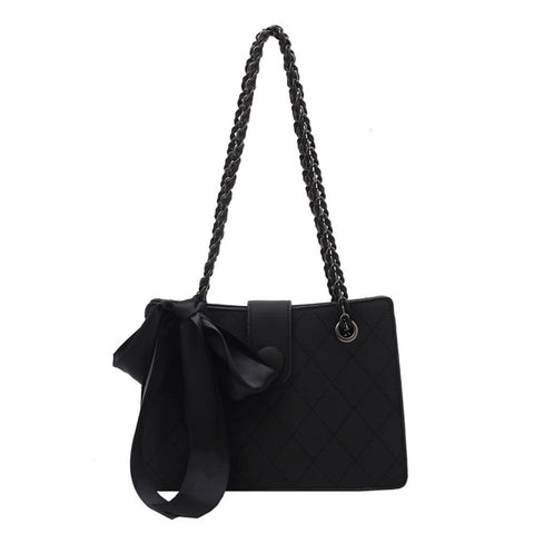 Black Ribbon Design Pu Leather Crossbody Shoulder Women Luxury Bag Handbags