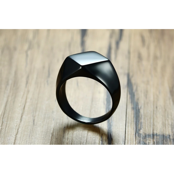 Black Geometric Stainless Steel Quadrangle Flat Top Titanium Signet Ring For Men