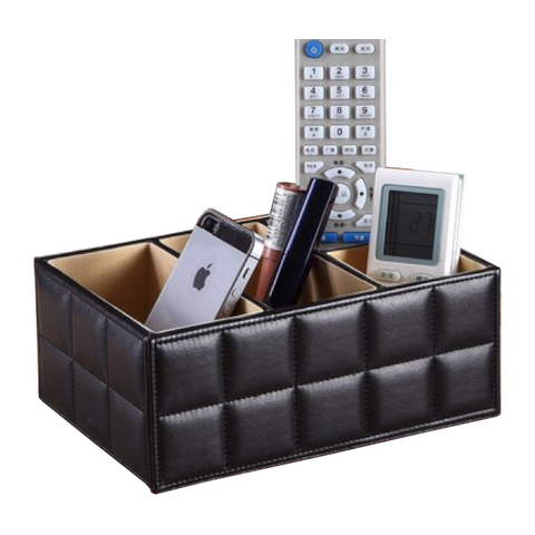 Black Or White Storage Box Pu Leather Desk Organiser Remote Control Holder