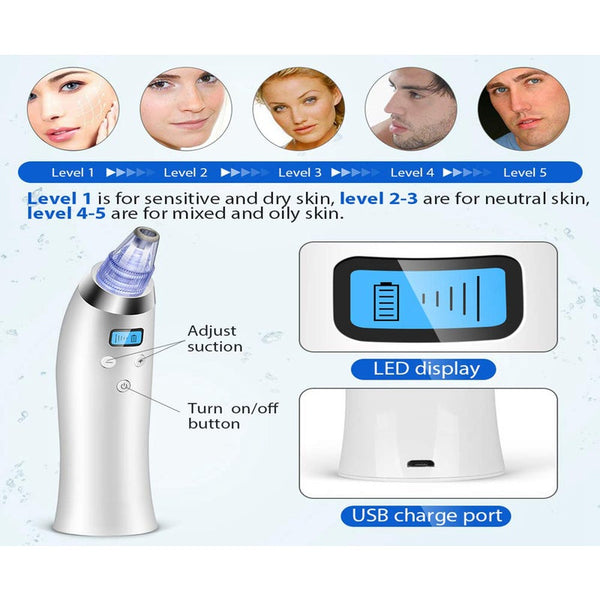 Blackhead Acne Vacuum Cleaner Usb Rechargeable Led Display Electric Suction Facial Removal Tool With 4 Probes
