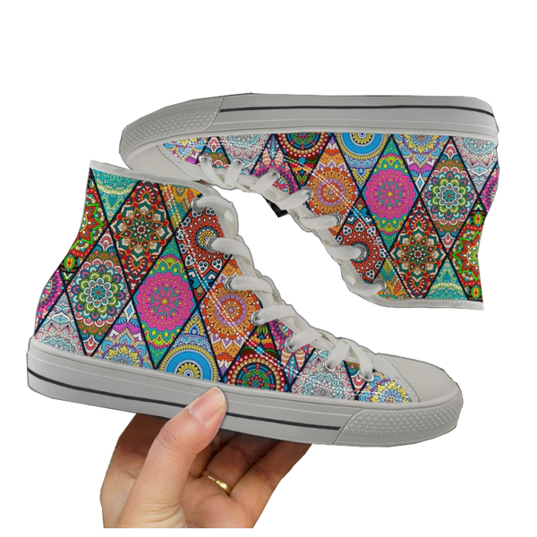 Boho Breathable High Top Canvas Shoes Bohemian Mandala Sneakers