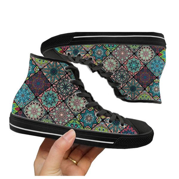 Boho Breathable High Top Canvas Shoes Bohemian Mandala Sneakers
