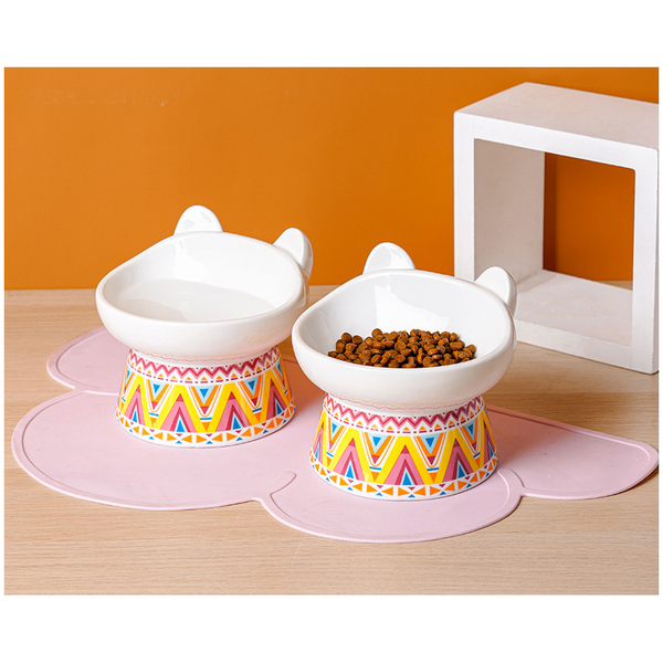 Boho Cute Small Elevated Ceramic Cat Bowl Pet Supplies