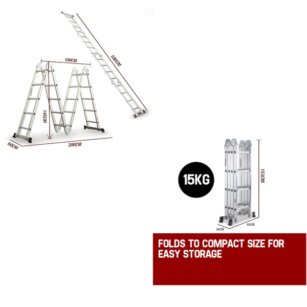 Bullet 5.8M Multipurpose Ladder Aluminium Extension Folding Adjustable Step
