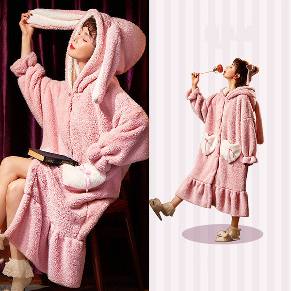 Coral Velvet Nightdress Womens Spring Pajamas Rabbit Hair Female Sleeveless