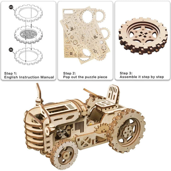 Robotime Rokr Mechanical Gear Drive Tractor Diy Model Building Kit