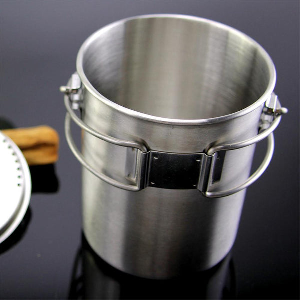 Camping Pot 750Ml Stainless Steel Foldable Handle Mug Outdoor Cookware Cooking Pots