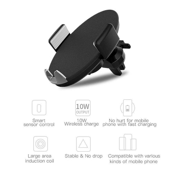 Car Chargers Mount Qi Wireless Phone Holder One Touch Open Quick Fast 360 Degree Rotation Stand Charging Pad Black