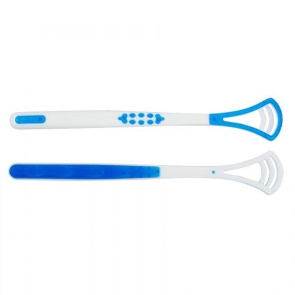 2Pcs Oral Tongue Cleaner Brush Scraper Bad Breath Double Side Blue