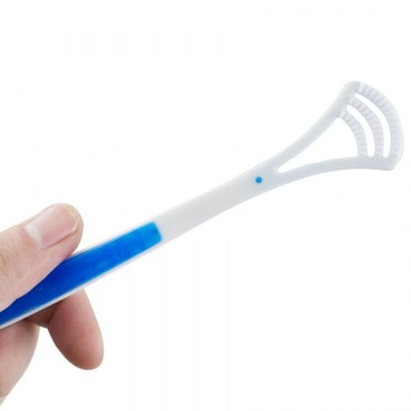 2Pcs Oral Tongue Cleaner Brush Scraper Bad Breath Double Side Blue