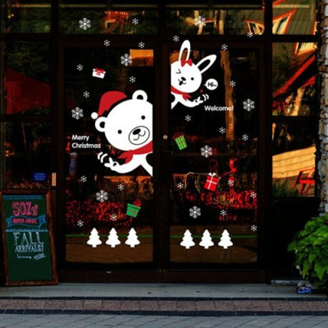 Cartoon Diy Bear Rabbit Window Decor Christmas Wall Stickers White