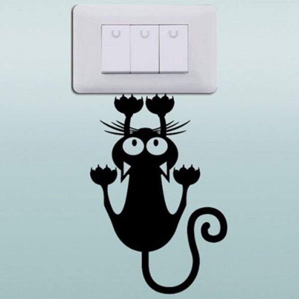 Cat Hanging On Light Switch Sticker Wall Decal Art Vinyl Cartoon Stickers Black 7.5X11cm