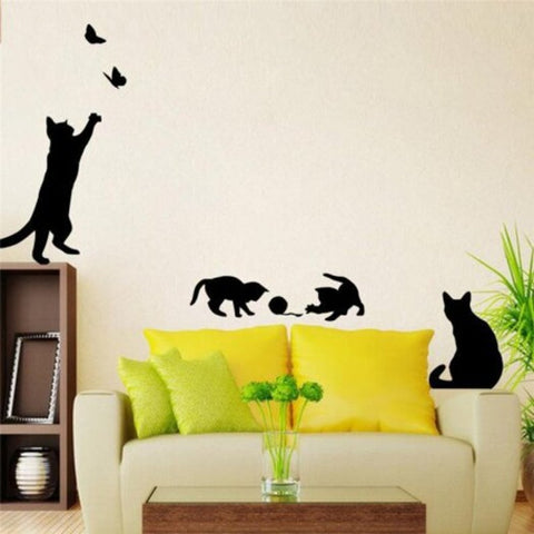 Cat Scratching Butterfly Background Wall Decorative Painting Black