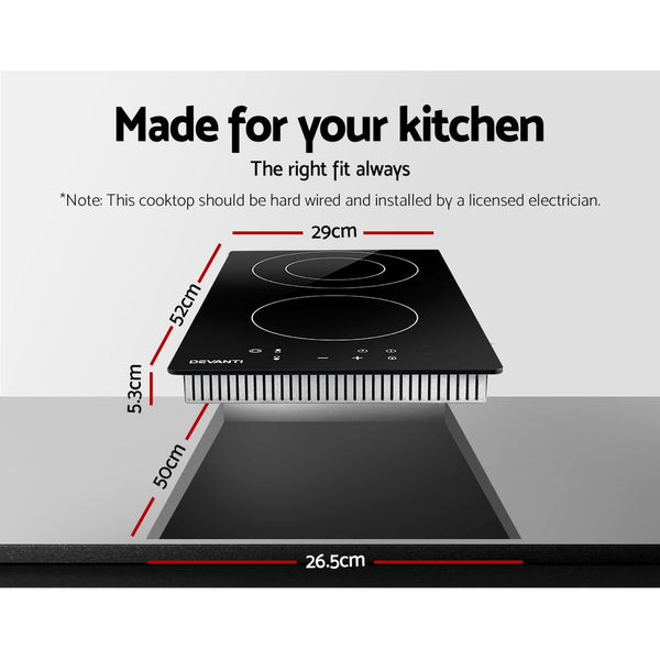 Devanti Electric Ceramic Cooktop 30Cm Kitchen Cooker Top Hob Touch Control 3-Zones