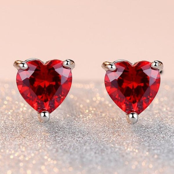 Charm Love Heart Shape Copper Stud Women Earrings Red One Size