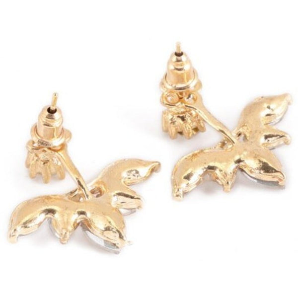 Charming Floral Rhinestone Alloy Stud Earrings For Women Golden