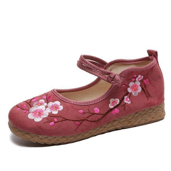 Cherry Blossom Embroidered Flats Women Shoes