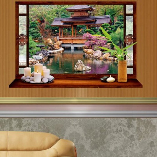 Chinese Architecture Scenery Printed Wall Sticker Colorful