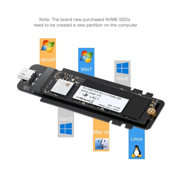 Choetech Pc-Hde02 M.2 To Usb Ssd Reader (Enclosure Only) Supports M-Key (Pci-E Nvme-Based)