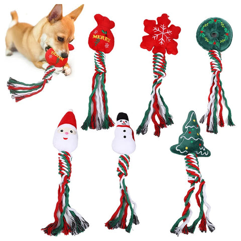 Christmas Pet Dog Chew Toys Braided Rope Puppy Pets Chewing Teething