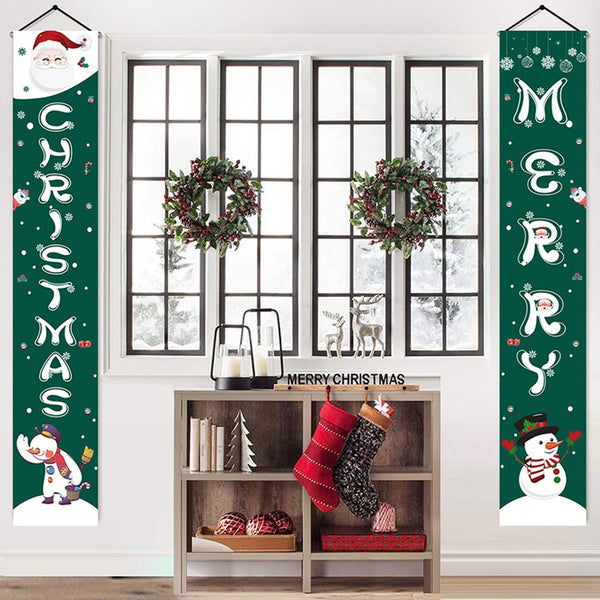 Christmas Porch Banners Xmas Door Wall Hanging Party Decoration