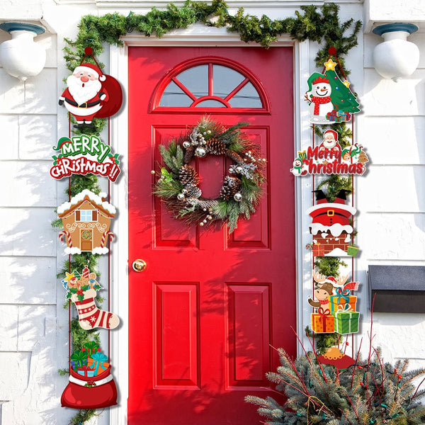1 Pair/ Set Christmas Porch Hanging Sign Santa Claus Xmas Door Banner Wall Tree Party