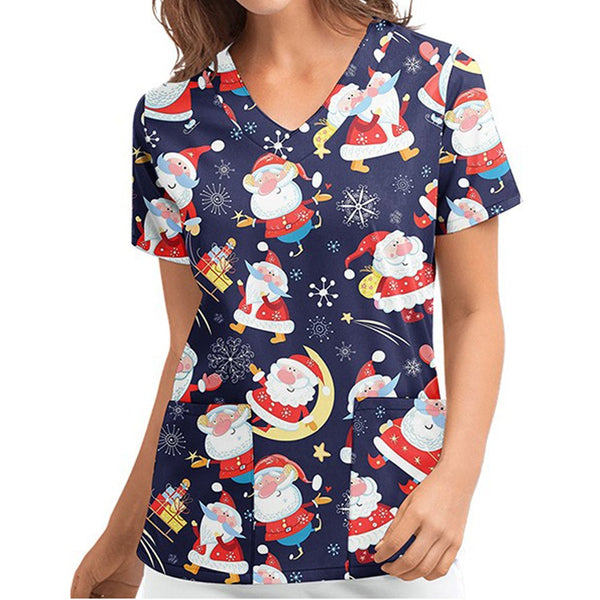 Christmas Printed Top Women Holiday V Neck Shirt