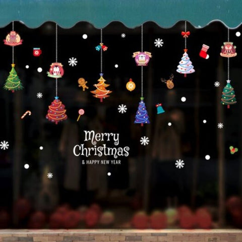 Christmas Tree Pendant Cute Cartoon Animal Window Background Wall Sticker Multi 45X60cm