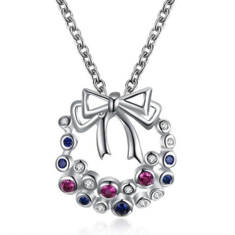 Christmas Zircon Necklace With A Bow Silver