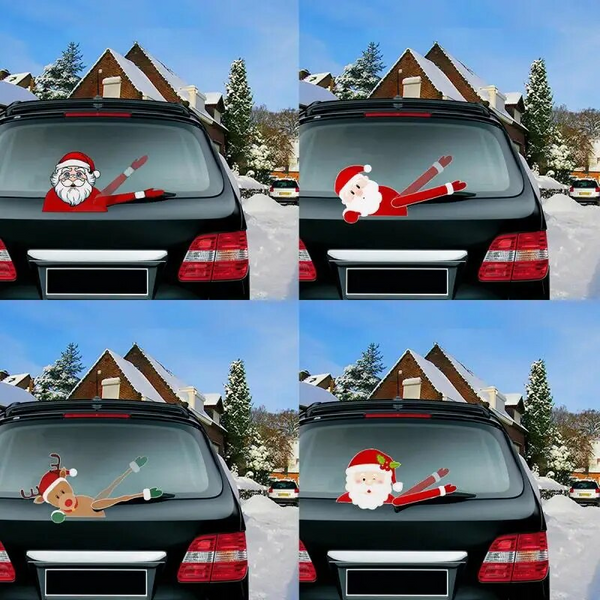 Christmas Car Wiper Stickers 3D Waving Santa Claus Rear Windshield Decor