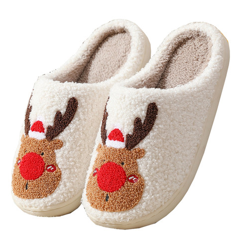 Christmas Shoes Winter Home Slippers Elk Soft Cozy Bedroom On House