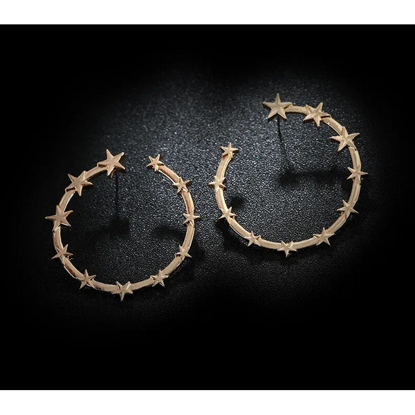 Circle Five Star Stud Earrings Round Big Gold Korean Women Jewellery
