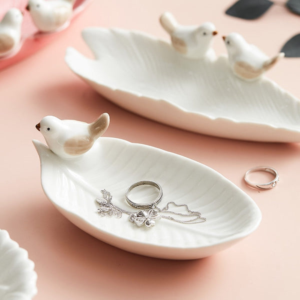 Jewelry Storage Tray Jewellery Display Stand Cute Bird Ceramic Plate