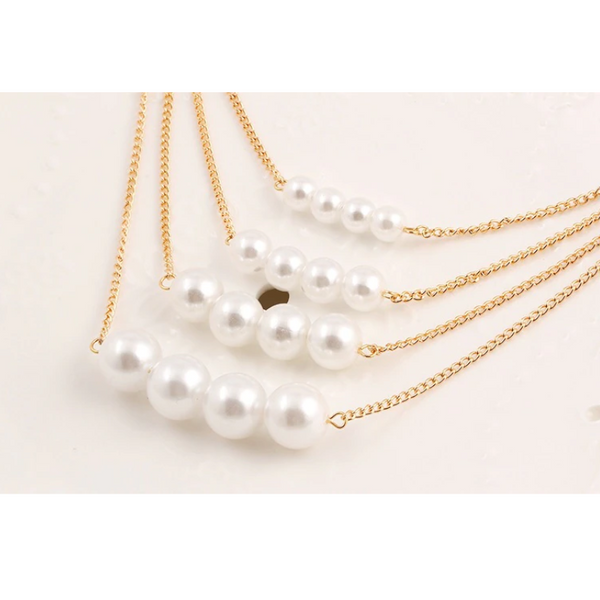 Multi-Layer Womens Pearl Necklace Gold Round Beads Clavicle Chain Sweater