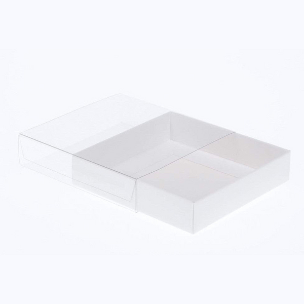 10 Pack Of 10Cm Square Invitation Coaster Favor Function Product Presentation Cookie Biscuit Patisserie Gift Box - 2Cm Deep White Card With Clear Slide On Pvc Lid