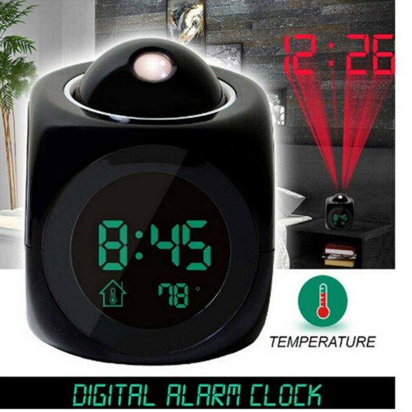 Clocks Multi Function Projection Led Colourful Backlight Electronic Alarm Voice Report With Thermometer Snooze Black