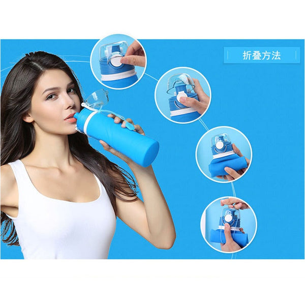 Collapsible Water Bottle Silicone Foldable With Leak Proof Valve Bpa Free Blue