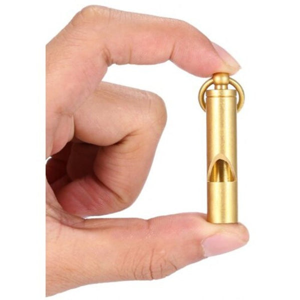 Compact Brass Survival Whistle Tool With Key Ring Golden